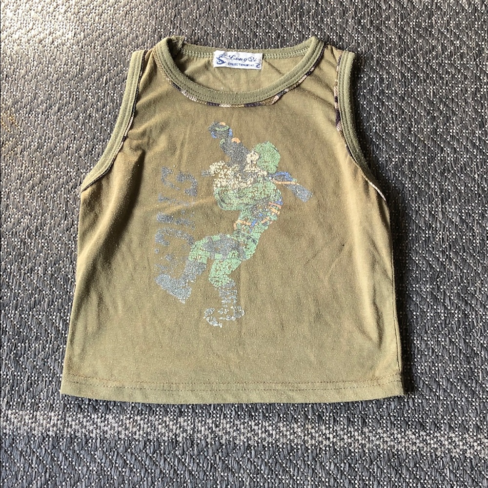 Kids Olive Green Graphic Tank Top